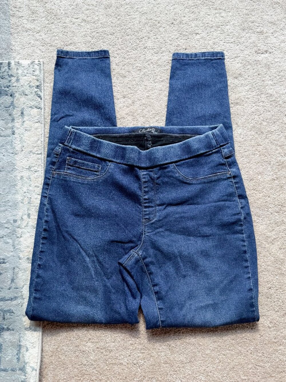 Charlie B Skinny Stretch Denim Pull-on Pants Dark Wash - Size 8